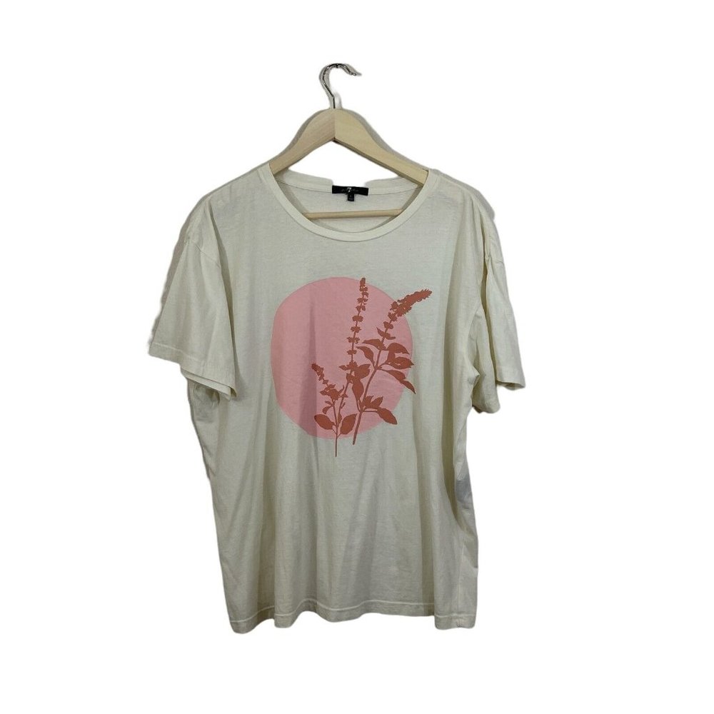 7 For Mankind Large Tee Shirt Earthy Nature White Short Sleeve Cotton Boho